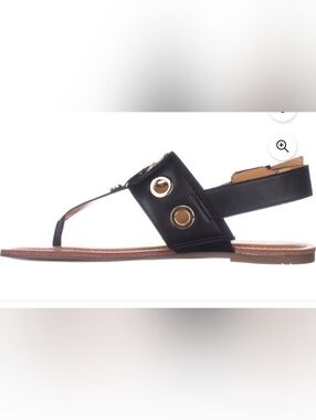 Tommy Hilfiger Navy Leather Kinlee Thong Sandals with Gold Grommets, Size 5.5